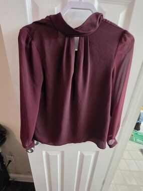 STATE Burgundy Long-Sleeve High Neck Blouse